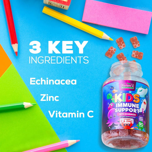 Kids Immune Support Gummies with Vitamin C, Zinc & Echinacea, Gluten Free & Non-GMO Chewable Immune Support for Kids Gummy, Daily Childrens Immune...