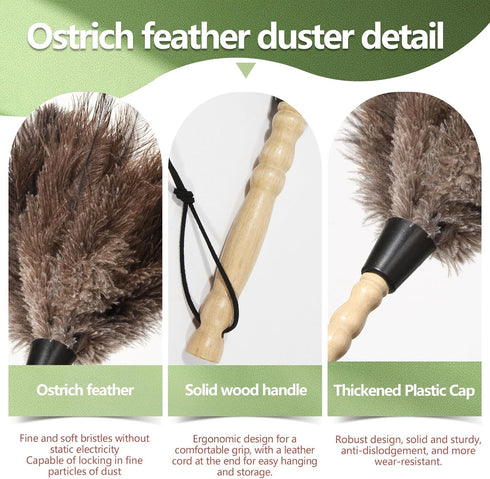 Ostrich Feather Duster, 14-Inch, 2-Pack, Reusable Design for Effortless Cleaning of Delicate Items, Antiques, Electronics, and More – Ideal for Ho...