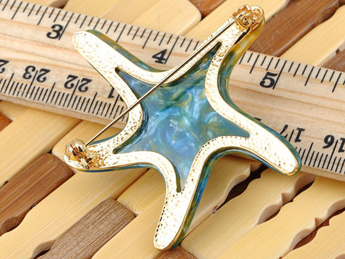 Alilang Crystal Pearlescent Blue Green Dancin Sea Starfish Pin Brooch...