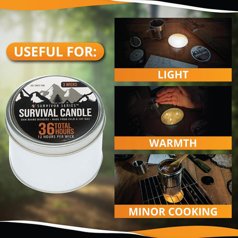 SE 3-Wick Emergency Candle, 36 Hours Long Burning, Top Layer Soy Wax, Great Light Source Gear for Survival, Camping, Blackout & Peace of Mind...