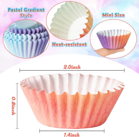 Mini Cupcake Paper Liner - 600pcs Gradient Pastel Baking Cups Muffin Cupcake Wrappers, Purple Blue Orange Cake Chocolate Candy Wrap Supplies for B...