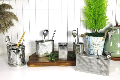 Kitchen Utensil Chopsticks Perforated Holder with Hooks - 304 Stainless Steel Storage for Organizer Dishwasher Safe (Small Rectangle)...