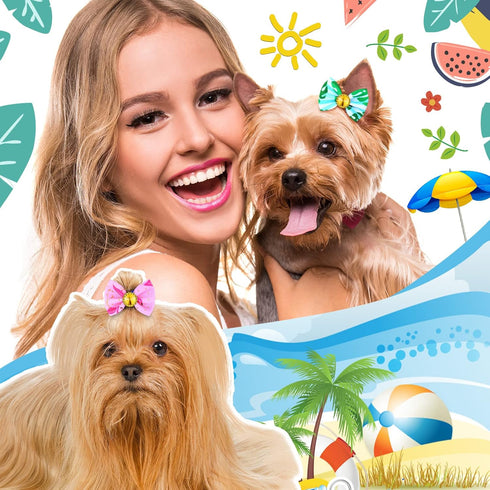 100 Pack Summer Spring Dog Hair Bows with Rubber Bands Cute Puppy Bows for Dogs Spring Ear Bows Rhinestone Dog Hair Accessories Dog Bows Grooming ...
