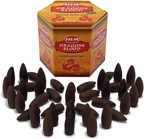 Dragons Blood Hem Backflow Incense Cones for Waterfall Aromatic Smoke Fountain Haze Falls - 40 Large Back Flow Incense Cones Scented...