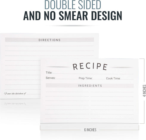 Modern Recipe Cards (Set of 60) - 4x6” Double Sided Premium Thick Card Stock w/Bonus Measuring Chart and PVC Card Protector (4 x 6 inches)...