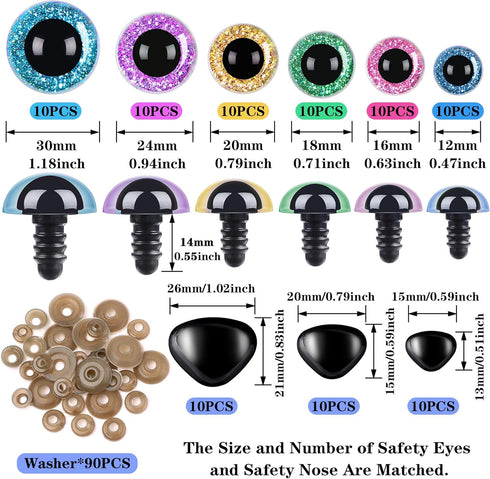 UPINS 180Pcs Safety Eyes and Noses for Amigurumi Large Plastic Craft Crochet Eyes for Stuffed Animals DIY Puppet Bear Toy Doll Making Supplies...
