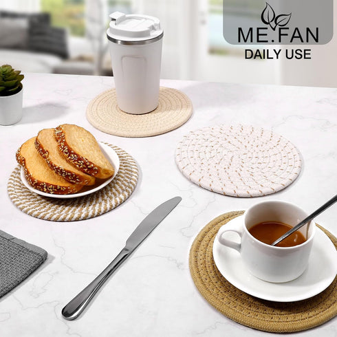 ME.FAN Trivets/Potholders 4 Set Cotton Thread Weave Trivets for for Hot Pots and Pans - Large Coasters/Hot Pads/Hot Mats to Protect Desktop & Coun...