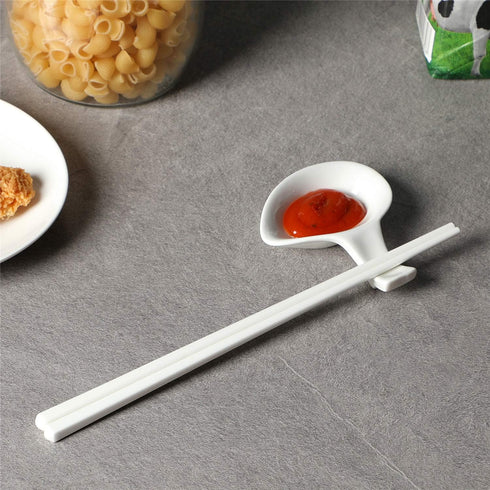 Spoon Holder, Ceramic Chopstick Fork Knife Rests, Sauce Plate, Set of 4, White...
