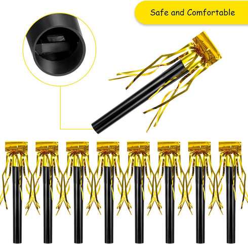 Skylety 18 Pcs Party Blower Noisemakers Party Squawkers Blowouts Whistles Fringed Noise Maker Gold Musical Blowouts for Halloween Christmas New Ye...