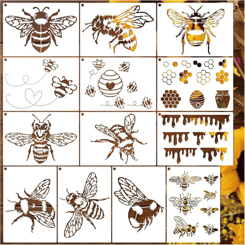 Bee Stencils for Painting on Wood, Honey Bee Honeycomb Stencils for Crafts Reusable Wood Burning Drawing Art Queen Bee Paint Stencils and Patterns...