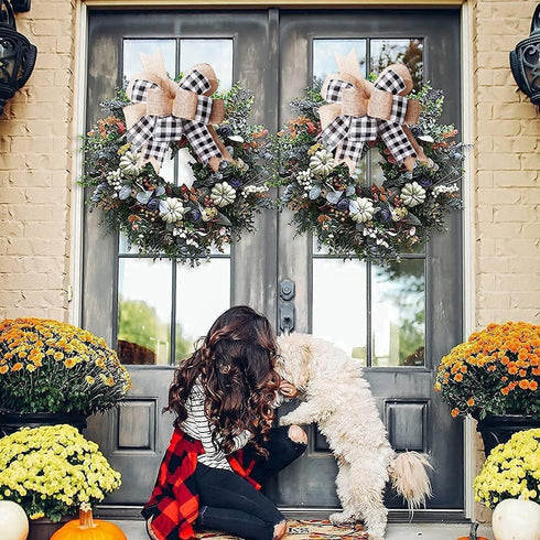 Buffalo Plaid Burlap Bows for Wreath 2 Pack,12”x9.4”Large Rustic Farmhouse Decor Tree Topper Check Bow Decorations for Fall Wedding Holiday Party ...