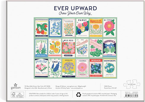 Galison Ever Upward – 1000 Piece Puzzle Fun and Challenging Activity with Bright and Bold Artwork of Vintage Style Flower Seed Packets for Adults ...