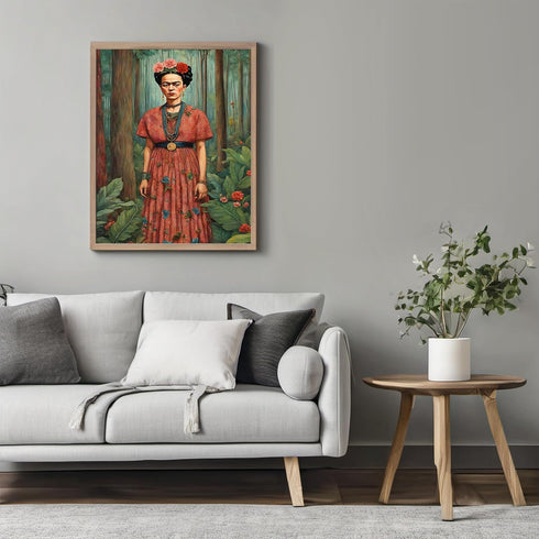 Posterizer 1 pcs- Frida Kahlo inspied art in beautiful red dress-Famous Figures Art Collection-Floral Botanical Art- Living Room Bedroom Decor- un...
