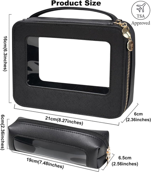 Clear Makeup Bag with Small Clear Makeup Pouch,TSA Approved Travel Cosmetic Bag with Zippers and Handle,Double Sides Clear Toiletry Bag for Women,...