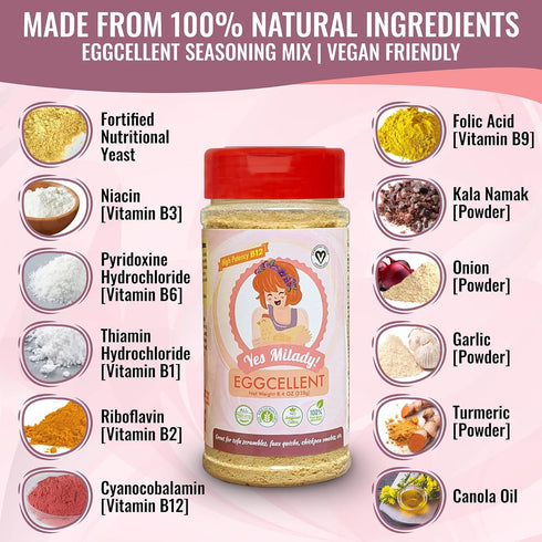 Yes Milady! Eggcellent (8.4oz Ex-Large) Vegan Seasoning and Vitamin B12 Supplement - 100% Natural for Omelets, Quiche, Breakfast Burrito, and Tofu...