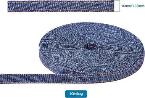 10.9 Yards Stitch Denim Ribbon 10mm Jeans Cloth Trim Ribbon Marine Blue Cloth Ribbon Trim Garment Accessories for DIY Crafts Hairclip Accessories ...