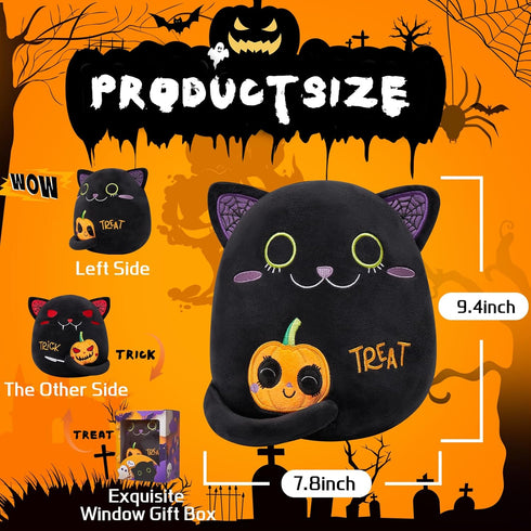 Halloween Stuffed Animal Black Cat Plush,Trick or Treat Soft Toys Gifts Pumpkin Double Side 9.4" Throw Couch Pillow Cute Figure Doll for Kids Baby...