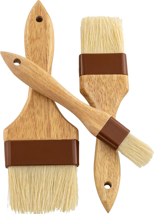 Durable, Hardwood 1, 2, 3in Boar Bristle Pastry Brush Set. Grill and Kitchen Flat Brushes for Basting Meat, Spreading Butter, BBQ Sauce or Marinad...