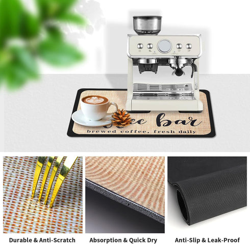 Coffee Mat Coffee Bar Mat Hide Stain Absorbent Drying Mat with Waterproof Rubber Backing Fit Under Coffee Maker Coffee Machine Coffee Pot...