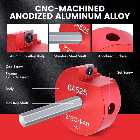 PVC Fitting Saver with 1-½-Inch Head Aluminum, PVC Pipe Reamer, PVC Socket Saver with 3/8" Hex Shaft, For Water Lines, Drain Lines, Vent Lines...