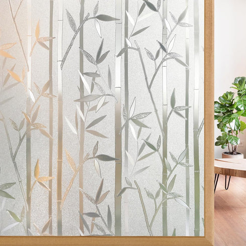 rabbitgoo Window Privacy Film Frosted Bamboo Pattern, Removable UV Blocking Stained Glass Decals Covering Decorative Window Cling for Home, 23.6 i...