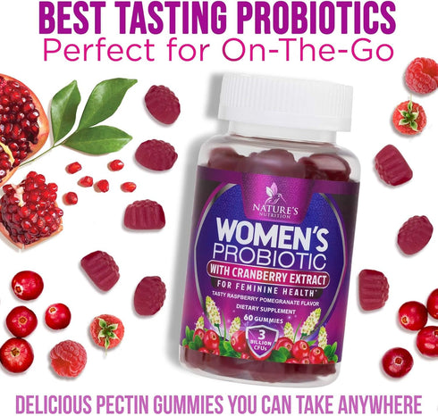 Probiotic Gummy for Women - Digestive Health Support, 3 Billion CFU Womens Probiotic for Vaginal pH, Urinary & Immune Support, 6 Diverse Strains w...