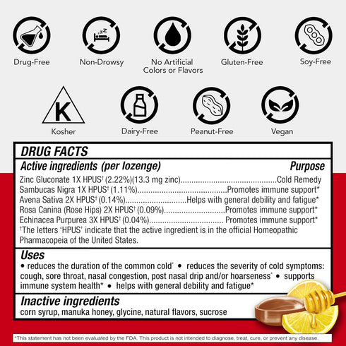 Cold-Eeze Plus Defense Natural Manuka Honey Lemon Zinc Lozenges, Homeopathic Cold Remedy, Shortens Common Cold Symptoms, Promotes Immune Health, S...
