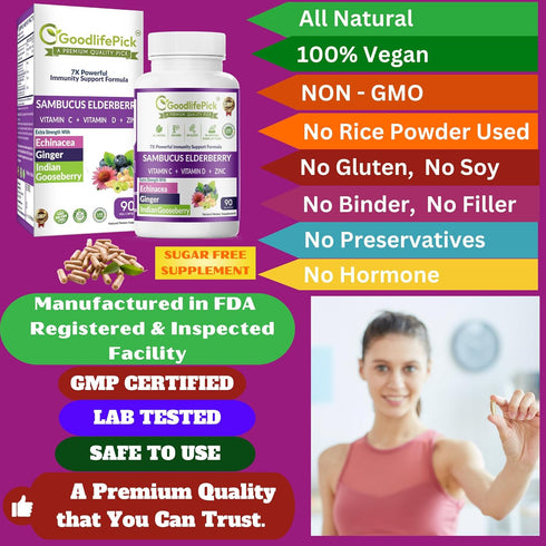 7 in 1 Elderberry with ZINC, Vitamin C, Vitamin D, Echinacea, Ginger & Indian Gooseberry (Amla).Premium Elderberry Capsules 90 ct, All Natural,Non...