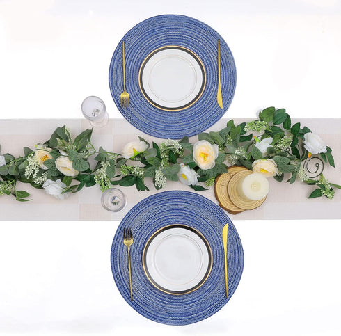 SHACOS Round Braided Placemats 15 inch Set of 6 Washable Kitchen Table Placemats for Home Wedding Party (Blue White, 6)...