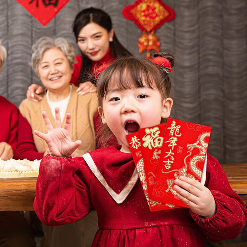 36pcs Chinese Red Envelopes, 2024 Year of Dragon Red Pocket Lunar New Year Red Packet Lai See Hong Bao with Golden Embossed Pattern Lucky Money En...
