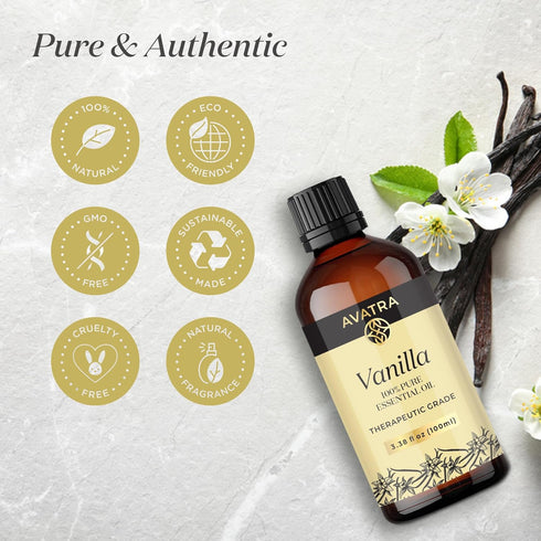 Avatra Vanilla Essential Oil for Diffuser, Skin, & Aromatherapy | Natural & Undiluted Oil for Soap & Candle Making | Long Lasting Scent- 3.38 Fl O...