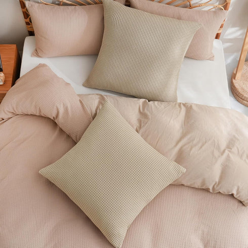 PHF 100% Cotton Waffle Weave Euro Shams 26" x 26", No Filling, 2 Pack Elegant Home Decorative Euro Throw Pillow Covers for Bed Couch Sofa, Khaki...