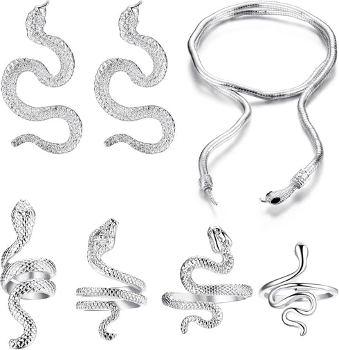FIBO STEEL Snake Jewelry Set Snake Necklace Ring Earrings for Women Dangle Earrings Gold Snake Earrings Knuckle Rings Adjustable Necklace Hallowee...