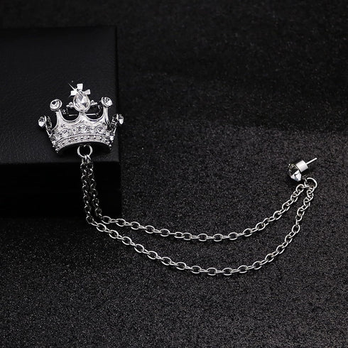 Crystal Crown Hanging Chain Brooch Suit Pin,Vintage Gold Crown Brooch,Suit Stud,Shirt Studs,Lapel Pin Accessories for Men Women...