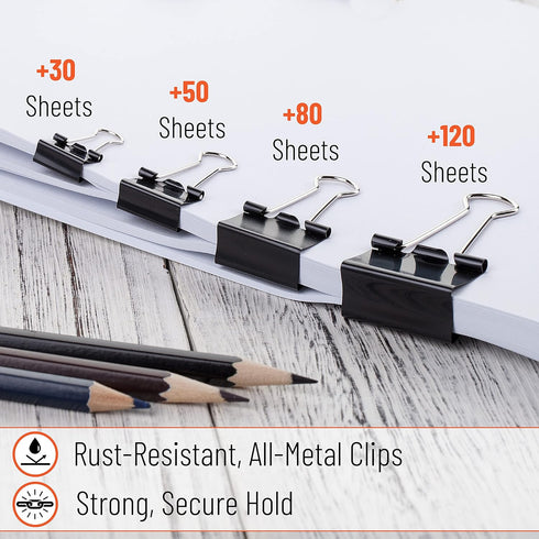 Mr. Pen- Binder Clips, 100 pc, Assorted Sizes, Black, Paper Binder Clips, Paper Clamps Assorted Sizes, Black Clips for Paper, Black Binder Clips, ...