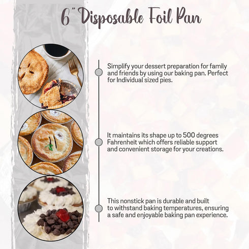 KitchenDance Disposable Aluminum Foil Mini Pie Pan - 6 Inches Round Aluminum Foil Baking Pan Perfect for Pies and Quiches - Aluminum Pie Pans for ...