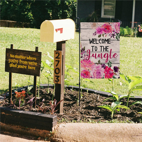 Welcome to the Jungle Fall Flag Garden Burlap Welcome for Outside, Farmhouse Garden Flag Winter Fall Flags 12" x 18" Double Sided Outdoor Decor...