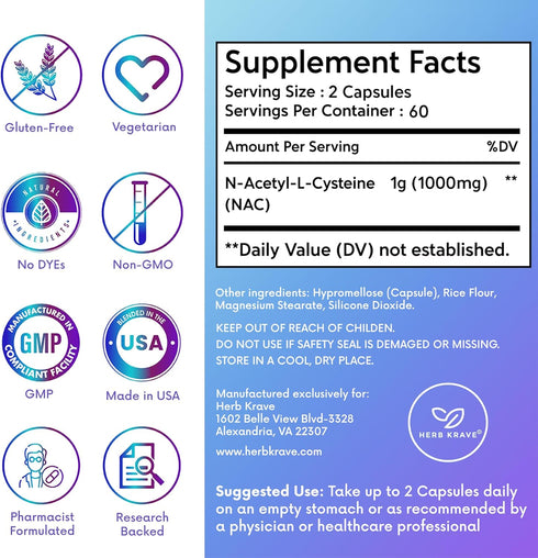 NAC Supplement N-Acetyl Cysteine 1000 mg, Amino Acid, Natural Antioxidant, Support for Liver, Lung, Immune System, Fertility | 120 N-Acetyl-L-Cyst...