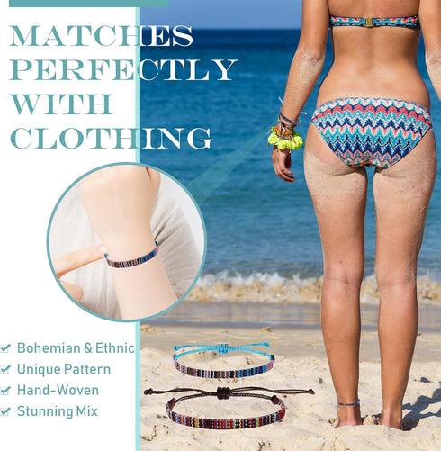 16 Pcs Boho Surfer Ankle Bracelet Set Surfer Bracelet Adjustable Waterproof Ethnic Bracelet Unisex Handmade Braided Bracelets Beach Colorful Thin ...
