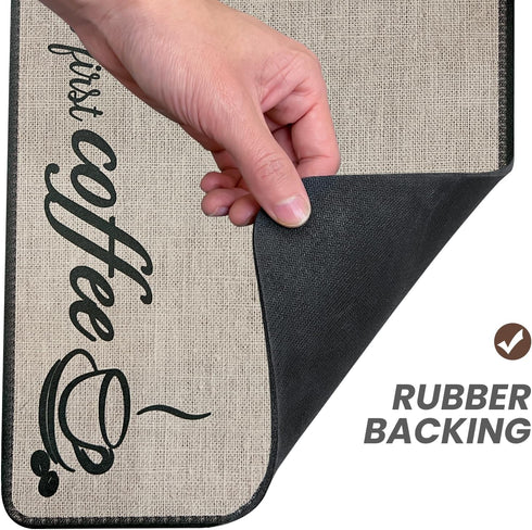 Coffee Mat(Linen 12'' x 19'') , Coffee Bar Mat for Countertop, Anti-Slip Absorbent Dish Drying Mat for Kitchen, Suitable for Coffee Machine, Coffe...
