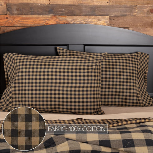 VHC Brands Black Check Standard Pillow Case Set of 2 21x30 Country Rustic Design, Black and Tan...
