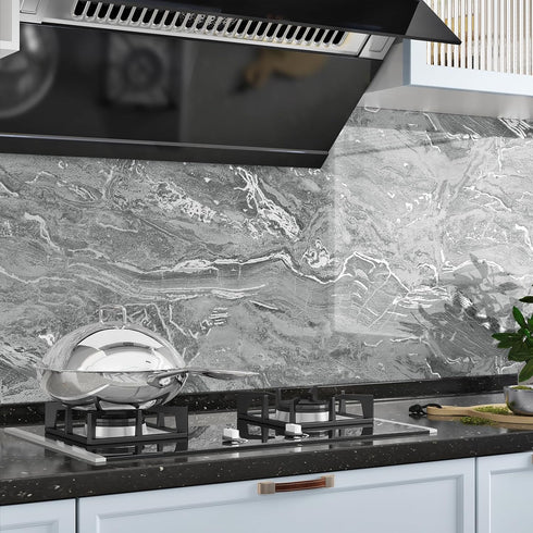 Grey Silver Marble Contact Paper for Countertops Waterproof Marble Peel and Stick Wallpaper Kitchen Countertop Contact Paper for Bathroom Cabinets...
