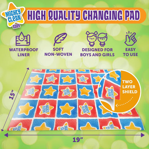 Disposable Changing Pad Liners - 18 Waterproof, Soft, Absorbent Multi Use Pads by Mighty Clean Baby in Portable 2 Packs for Your Diaper Bag...