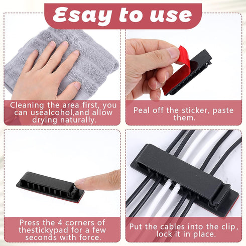 Cable Management Clips, 20 Pcs Self-Adhesive Cable Clips, Electrical Cord Management Cable Organizers Wire Clips Cord Holder Under Desk for TV PC ...
