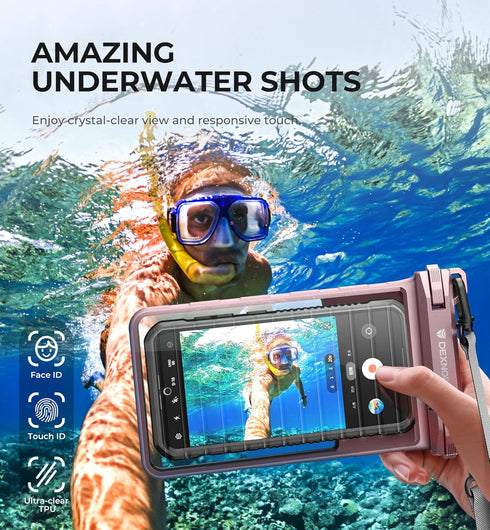 Dexnor IP68 Waterproof Phone Pouch, Universal 3D Cellphone Dry Bag Case with Adjustable Double-hook Lanyard for iPhone 15 14 13 12 Pro Max XS Plus...