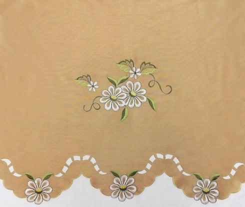 GOHD Cutwork Floral. Kitchen Curtain Set. Swag Valance and Tier Set. Nice Embroidery on Faux Silk Fabric with cutworks. (Bronze)...
