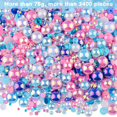 75g Mix Resin Pearls Rhinestones Kit, 3-10mm Half Pearls and 2-6mm Flatback Rhinestones for Nail Art Decoration Shoes Clothes Tumblers Scrapbookin...