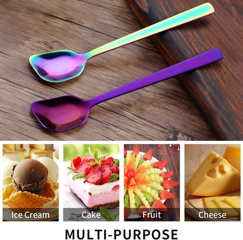 Yogurt Spoon, Stainless Steel Gelato/Ice Cream Spoon, Multi-color Fruit Spoon, Dessert Spoon, 6.4-inch, Set of 6...