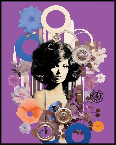 Posterizer 1 pcs-purple background collage-vintage woman-Retro Art-Abstract & Modern Art-Gift for Art Lovers- UNFRAMED Wall Art...