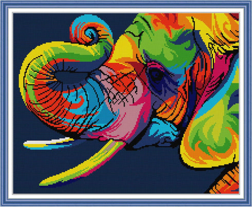 Cross Stitch Kits Stamped Full Range of Embroidery Starter Kits for Beginners DIY 14CT Easy Patterns Embroidery for Girls Crafts-Rainbow elephant ...